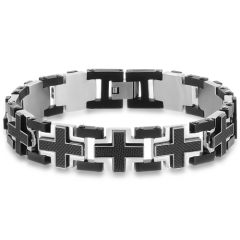 COI Titanium Black Silver Cross Bracelet With Steel Clasp(Length: 8.27 inches)-8995