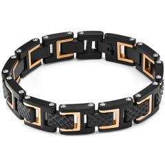 COI Titanium Black Rose/Silver Checkered Flag Bracelet With Steel Clasp(Length: 8.66 inches)-8998