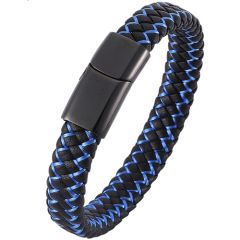 COI Titanium Black Blue Genuine Leather Bracelet With Steel Clasp(Length: 8.07 inches)-9000