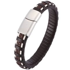 COI Titanium Brown Genuine Leather Bracelet With Steel Clasp(Length: 8.07 inches)-9001