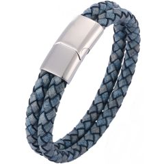 COI Titanium Black & Blue Genuine Leather Bracelet With Steel Clasp(Length: 8.07 inches)-9004