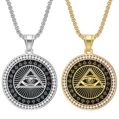 **COI Titanium Black Gold Tone/Silver Eye of Providence Pendant With Cubic Zirconia-9007