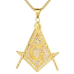 **COI Gold Tone Titanium Masonic Freemason Pendant With Cubic Zirconia-9017