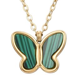 **COI Gold Tone Titanium Butterfly Necklace With Green Wood(Length: 19.7 inches)-9023