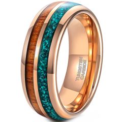 **COI Rose Tungsten Carbide Dome Court Ring With Crushed Opal & Wood-9027