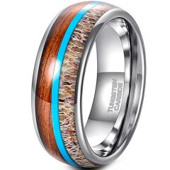 **COI Tungsten Carbide Deer Antler Turquoise & Wood Dome Court Ring-9028