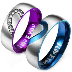 **COI Titanium Blue/Purple Silver I love You Dome Court Ring-9032