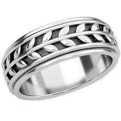 **COI Titanium Black Silver Sandblasted Rotating Ring With Leaves-9035
