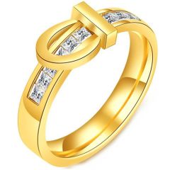 **COI Gold Tone Titanium Ring With Cubic Zirconia-9036