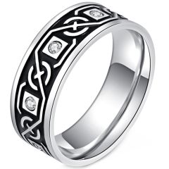 **COI Titanium Black Silver/Black Celtic Ring With Cubic Zirconia-9042