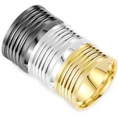 **COI Titanium Black/Gold Tone/Silver Grooves Ring-9046