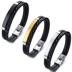 COI Titanium Black/Gold Tone/Silver Genuine Leather Bracelet With Steel Clasp(Length: 7.68 inches)-9055