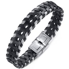 COI Titanium Genuine Leather & Wire Bracelet With Steel Clasp(Length: 8.46 inches)-9056