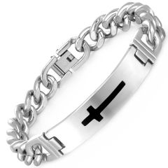COI Titanium Silver Black Cross Bracelet With Steel Clasp(Length: 8.27 inches)-9076