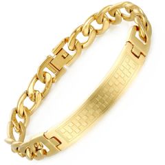 COI Gold Tone Titanium Checkered Flag Bracelet With Steel Clasp(Length: 8.46 inches)-9077