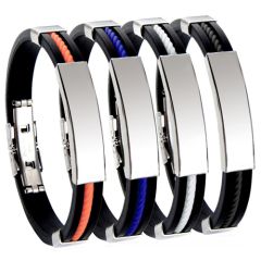 COI Titanium Black Orange/Blue/White/Black Rubber Bracelet With Steel Clasp(Length: 8.27 inches)-9080