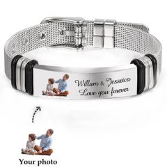 COI Titanium Black Silver Custom Photo Engraving Bracelet With Steel Clasp(Length: 8.46 inches)-9081