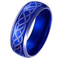 **COI Titanium Blue Silver Celtic Beveled Edges Ring-9084