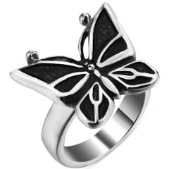 **COI Titanium Black Silver Butterfly Ring-9087