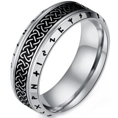 **COI Titanium Black/Gold Tone/Silver Celtic Beveled Edges Ring With Runes-9114