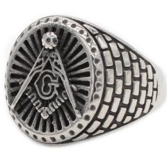 **COI Titanium Black Silver Masonic Freemason Ring-9117
