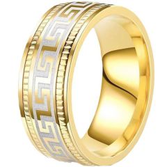**COI Titanium Black/Gold Tone Silver Greek Key Pattern Ring-9127