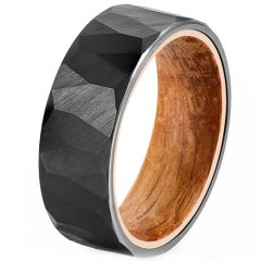 **COI Black Tungsten Carbide Faceted Ring With Wood-9129