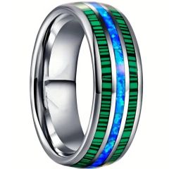 **COI Titanium Green Wood & Crushed Opal Dome Court Ring-9143