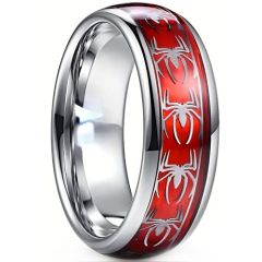 **COI Titanium Red Silver Spider Beveled Edges Ring-9145