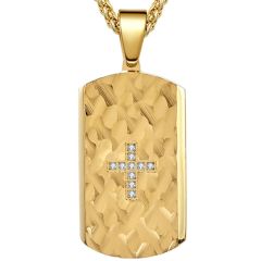 COI Titanium Black/Gold Tone/Silver Hammered Dog Tag Cross Pendant With Cubic Zirconia-9148