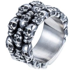 **COI Titanium Black Silver Skull Ring-9161