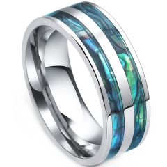 **COI Titanium Abalone Shell Pipe Cut Flat Ring-9165