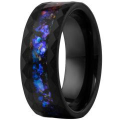 **COI Black Tungsten Carbide Crushed Opal Faceted Ring-9170