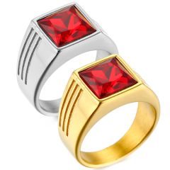 **COI Titanium Gold Tone/Silver Ring With Created Red Ruby-9172