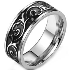 **COI Titanium Black Silver Celtic Pipe Cut Flat Ring-9179