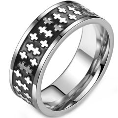 **COI Titanium Black Silver Cross Pipe Cut Flat Ring-9180