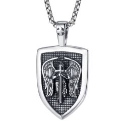 COI Titanium Black Silver Cross & Angel Pendant-9185