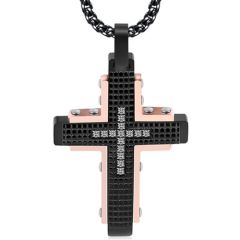 COI Titanium Black Rose Cross Pendant With Cubic Zirconia-9186