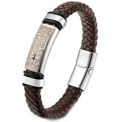 COI Titanium Black Silver Cross Prayer Black/Brown Genuine Leather Bracelet With Steel Clasp(Length: 8.27 inches)-9190