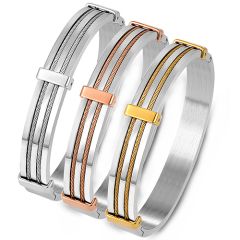 COI Titanium Silver/Rose/Gold Tone Silver Wire Bangle With Steel Clasp(Length: 7.70 inches)-9193