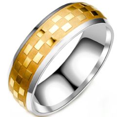 **COI Titanium Gold Tone/Silver Checkered Flag Ring-9203