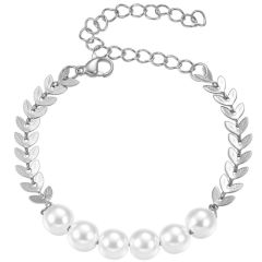 COI Titanium Synthetic Pearl Bracelet With Steel Clasp(Length: 8.27 inches)-9214