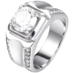 **COI Titanium Gold Tone/Silver Solitaire Ring With Cubic Zirconia-9234