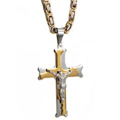 **COI Titanium Gold Tone Silver Cross Jesus Christ Necklace(Length: 23.6 inches)-9240
