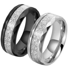 **COI Titanium Black/Silver Faceted Ring With Meteorite-9245