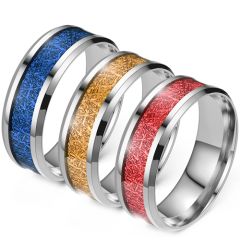 **COI Titanium Beveled Edges Ring With Blue/Red/Gold Tone Meteorite-9247