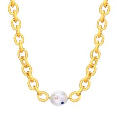 **COI Gold Tone Titanium Necklace With Synthetic Pearl & Cubic Zirconia(Length: 18.1 inches)-9259