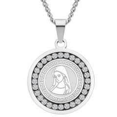 **COI Titanium Gold Tone/Silver Holy Mary Pendant With Cubic Zirconia-9260