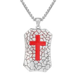 **COI Titanium Black Red Silver Cross Tag Pendant-9264
