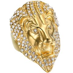 **COI Gold Tone Titanium Lion Ring With Cubic Zirconia-9284